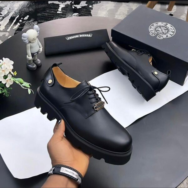 Chrome Hearts-Inspired Black Leather Dress Shoes – Gold Hardware