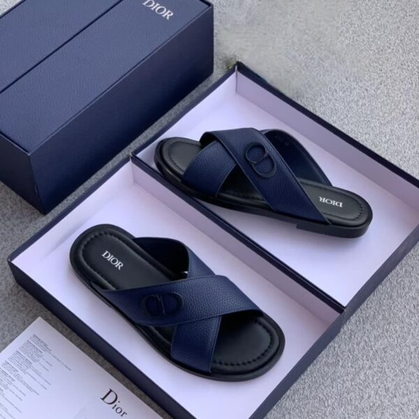 Dior Elias Leather Slippers – Navy Blue