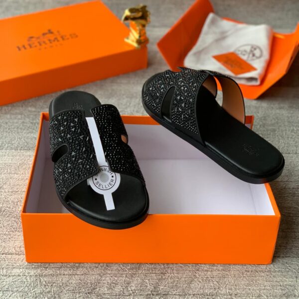 Hermès Sellier Crystal-Embellished Sandals – Black