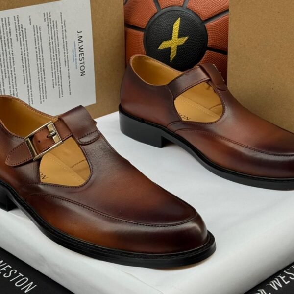 J.M. Weston Salomé T-Strap Shoes – Brown Leather