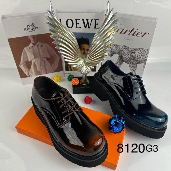 Men’s Shiny Leather Thick-Soled Derby Shoes