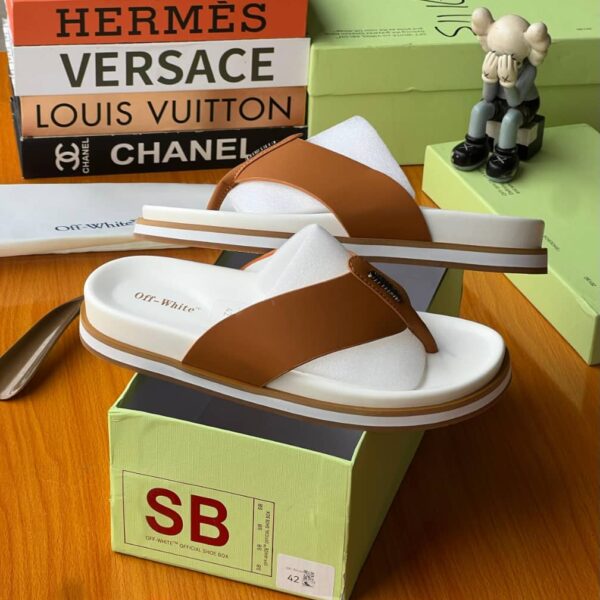 Off-White Palm Leather Slippers – White & Brown