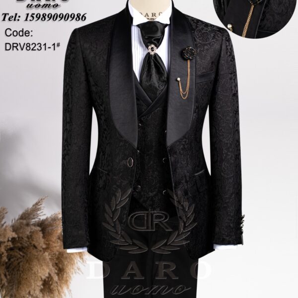 Daro Turkish 3-Piece Floral Tuxedo Suit Black
