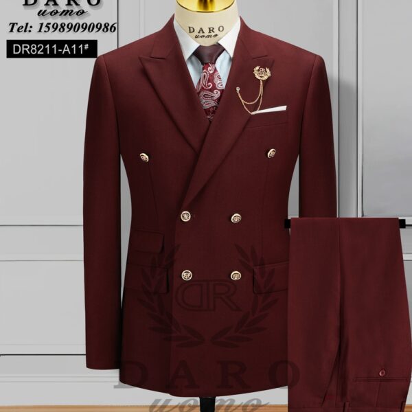Daro Uomo Burgundy Double-Breasted Slim-Fit Suit
