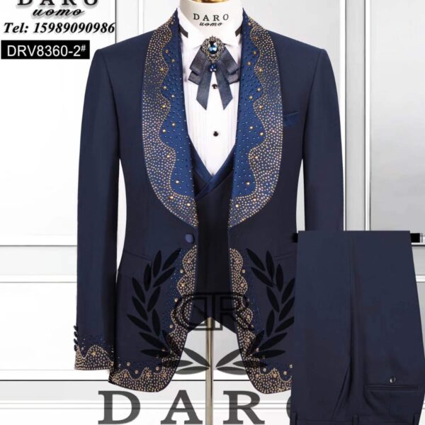 Daro Uomo Navy Blue Rhinestone 3-Piece Wedding Tuxedo