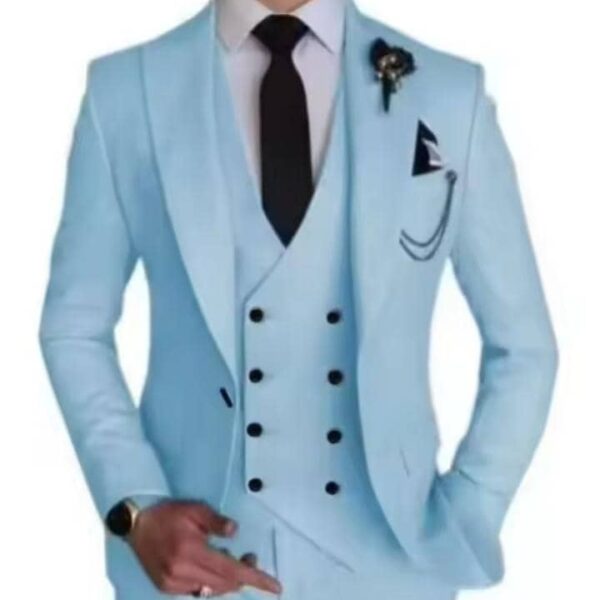 Light Blue 3-Piece Slim-Fit Suit with Peak Lapel