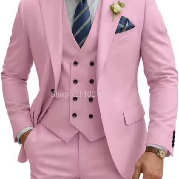 Light Pink 3-Piece Slim-Fit Suit with Double-Breasted Vest