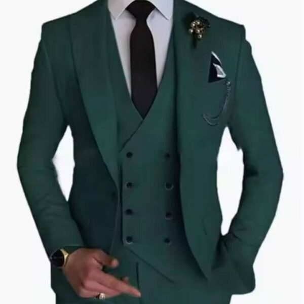 Men’s Green 3-Piece Suit with Double-Breasted Vest
