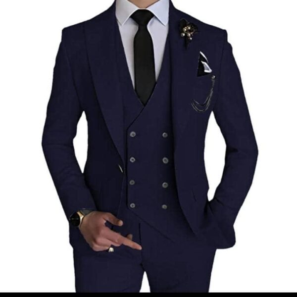 Navy Blue 3-Piece Slim-Fit Suit with Peak Lapel