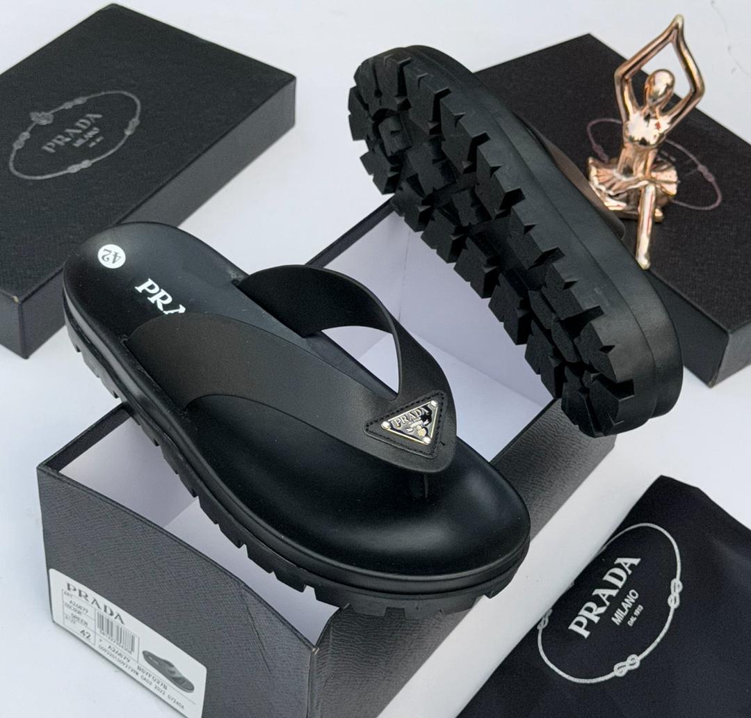 Prada Rubber Thong Sandals with Triangle Logo Prada Rubber Thong Sandals with Triangle Logo