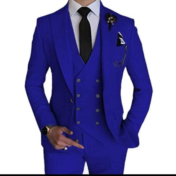 Royal Blue 3-Piece Slim-Fit Suit with Double-Breasted Vest