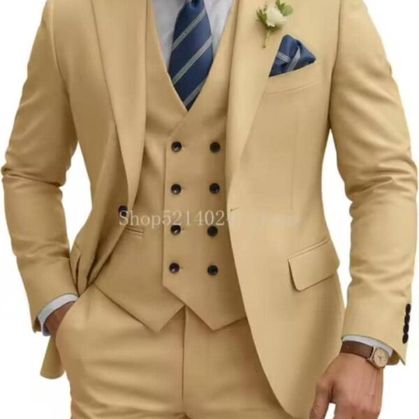 Tijofa Champagne 3-Piece Slim-Fit Suit