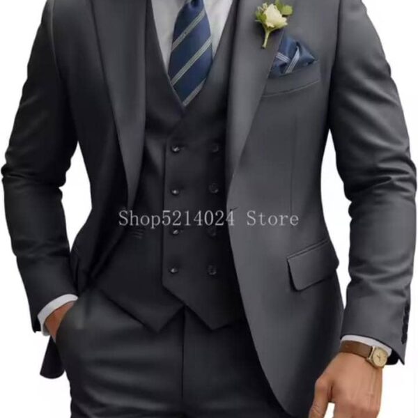 Tijofa Men’s 3-Piece Slim-Fit Double-Breasted Suit