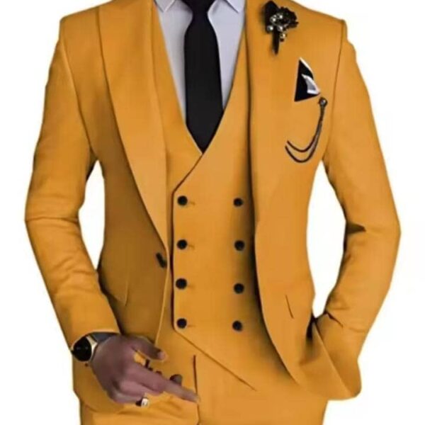 Wangyue Mustard Yellow 3-Piece Slim-Fit Suit