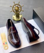 Roberto Cavalli Burgundy Metal-Logo Leather Loafers - Image 2