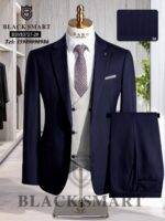 Black Smart Pinstripe 3-Piece Suit – Navy Blue Elegance
