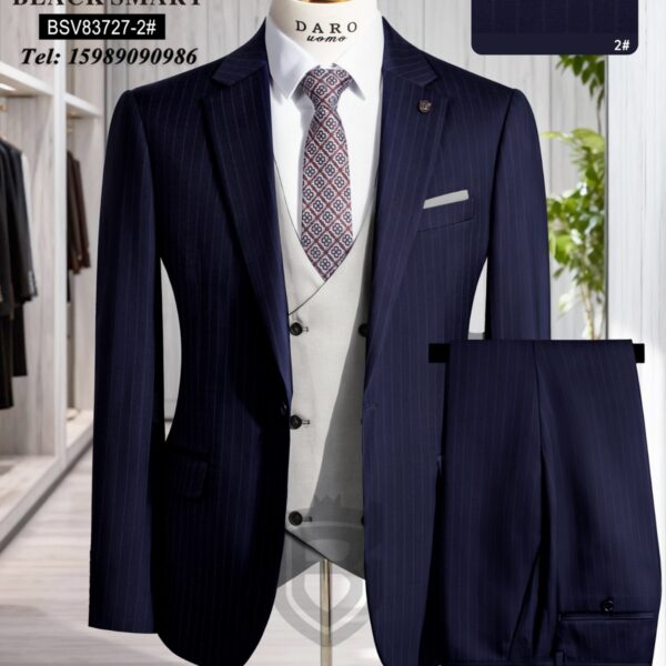 Black Smart Pinstripe 3-Piece Suit – Navy Blue Elegance