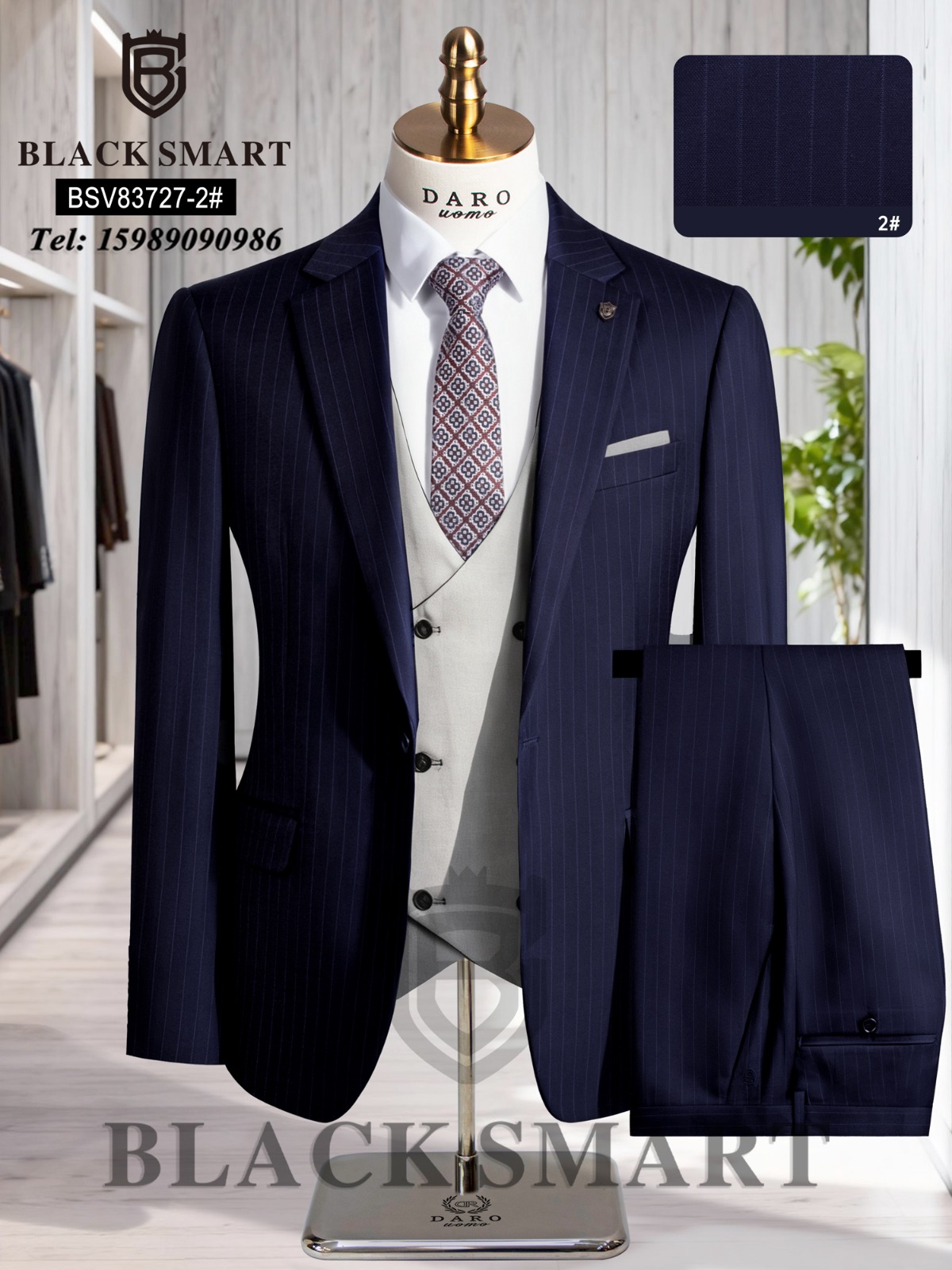 Black Smart Pinstripe 3-Piece Suit – Navy Blue Elegance Black Smart Pinstripe 3-Piece Suit – Navy Blue Elegance