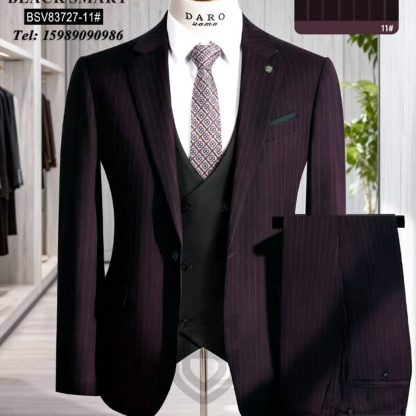 Dark Striped 3-Piece Suit with Contrast Vest