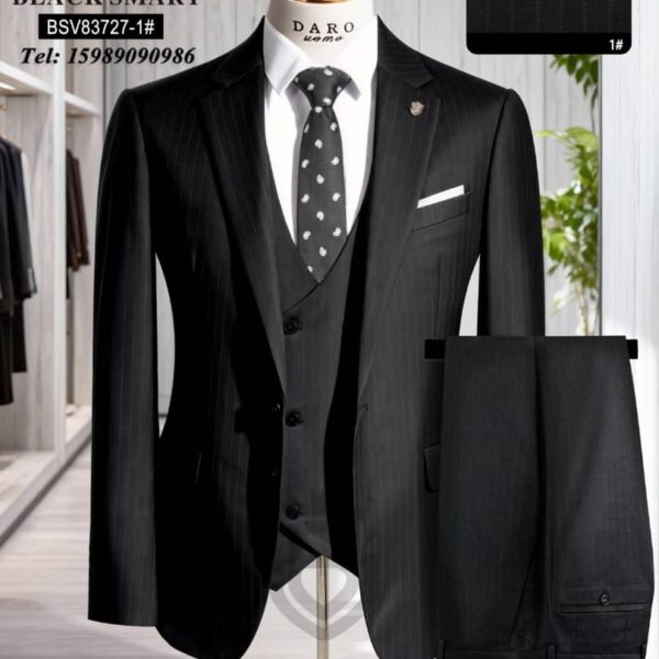 Slim, Striped & Unstoppable — Black Pinstripe 3-Piece Suit