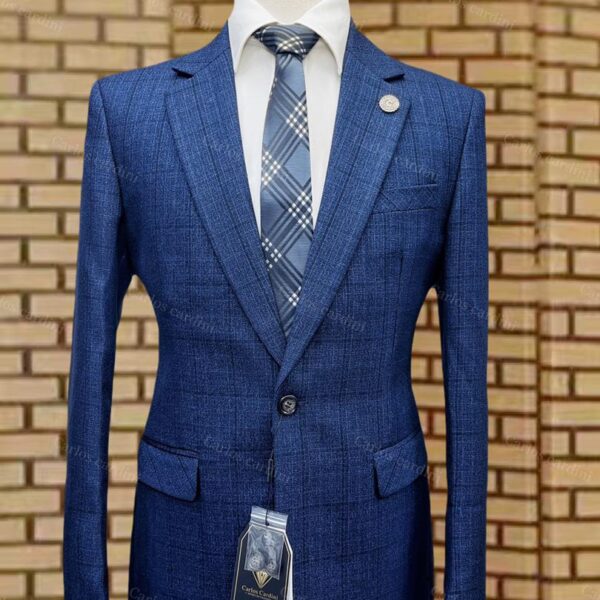 Carlos Cardini Mens Blue Checked Single Breasted Blazer With Notch Lapel