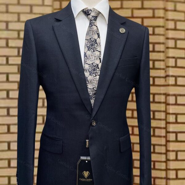 Carlos Cardini Mens Dark Navy Blue Slim Fit Business Suit With White Dress Shirt