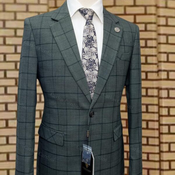 Carlos Cardini Mens Green Plaid Blazer