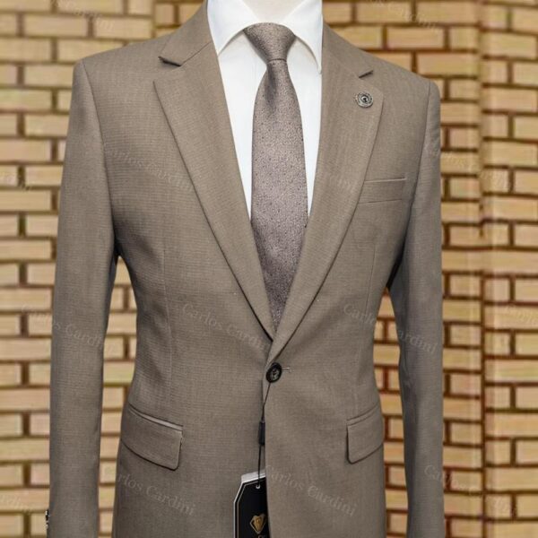 Carlos Cardini Mens Khaki Brown Slim Fit Blazer With Peak Lapels