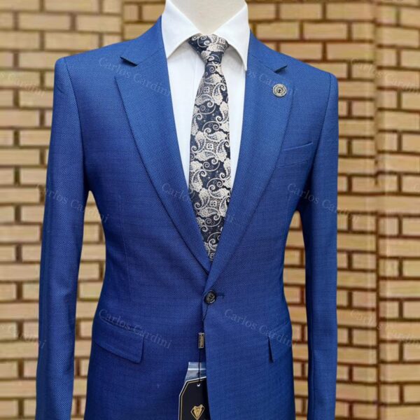 Carlos Cardini Mens Royal Blue Textured Slim Fit Blazer