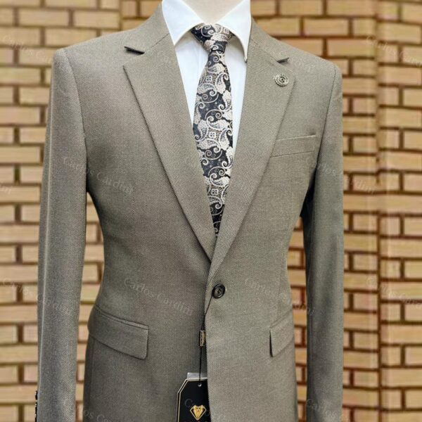 Carlos Cardini Mens Taupe Beige Textured Wool Blend Single Button Blazer